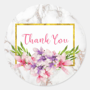 Sticker Rond Magnolias d'aquarelle sur le Merci de marbre blanc