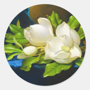 Sticker Rond Magnolias géant sur toile de velours bleu
