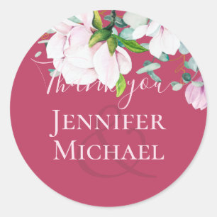 Sticker Rond Magnolias rose Sage Eucalyptus Mariage Merci C