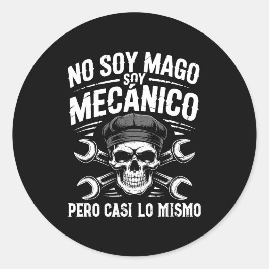 Sticker Rond Mago Y Mecánico Funny Car Mechanic Skull Spanish V (Devant)