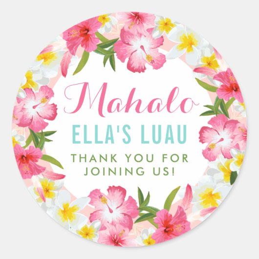 Sticker Rond Mahalo Tropical Rose Floral Lei Merci (Devant)