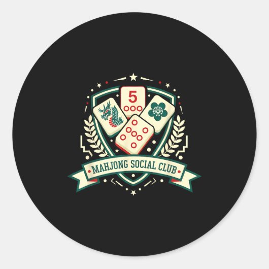 Sticker Rond Mahjong Lover Chinese Game Night Funny Mahjong Soc (Devant)