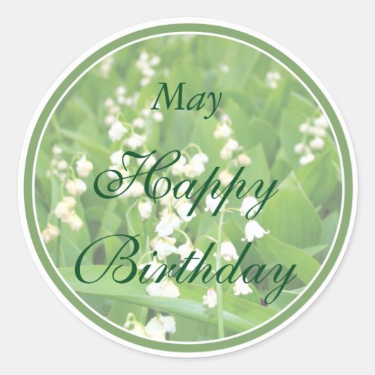 Sticker Rond Mai White Lily de la vallée Anniversaire (Devant)