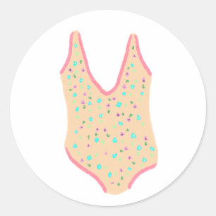 Sticker Rond Maillot de bain floral pêche pour l'été et la plag