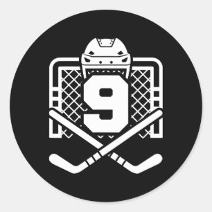 Sticker Rond Maillot numéro 9 de hockey drôle de joueur de hock