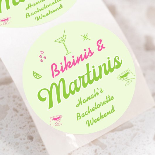 Sticker Rond Maillots de bain et Martinis Soirée Bach