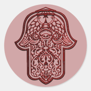 Sticker Rond Main de henné de Hamsa (Rouge)