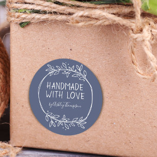 Sticker Rond Main dessinée à la main avec amour bleu personnali