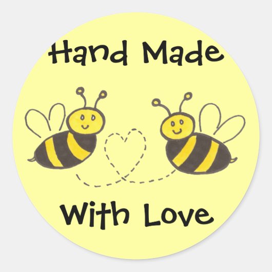 Sticker Rond Main Fabriquée avec amour - Abeilles de miel avec  (Devant)