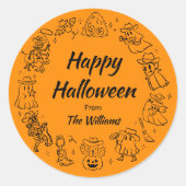 Sticker Rond Main ironique Noire & Orange Tirée Éffrayante Hall (Devant)