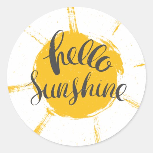 Sticker Rond Main Jaune Dessinée Sun Hello Sunshine Image Texte (Devant)