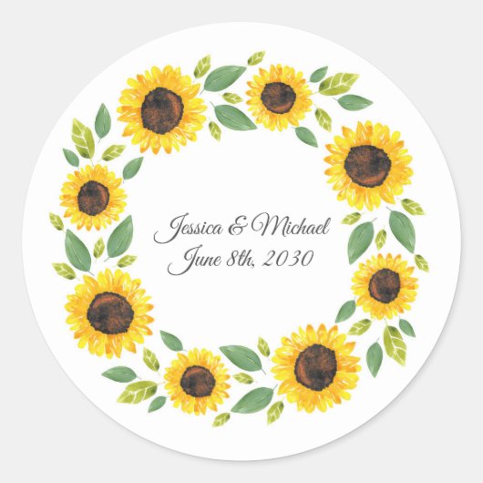 Sticker Rond Main Painted Watercolor Sunflower (Devant)