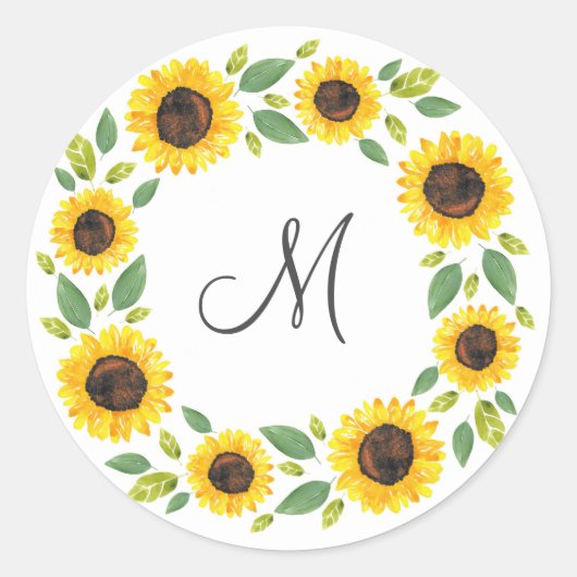 Sticker Rond Main Painted Watercolor Sunflower (Devant)