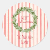 Sticker Rond Main rétro Tirée verte rouge couronne de Noël (Devant)