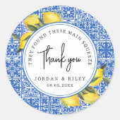 Sticker Rond Main Squeeze Citron & Carrelage Douche Merci Favor (Devant)