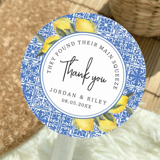 Sticker Rond Main Squeeze Citron & Carrelage Douche Merci Favor