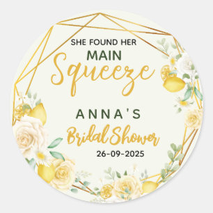 Sticker Rond Main Squeeze Élégant Citron Floral Baby Shower de 