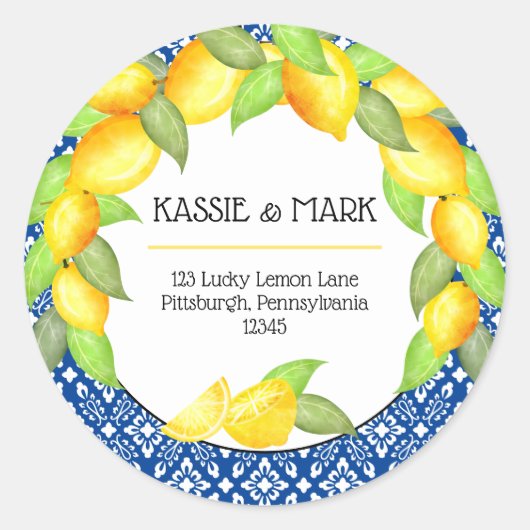 Sticker Rond Main Squeeze Lemons Italien Adresse de retour (Devant)