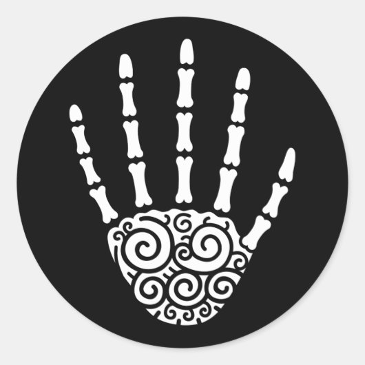 Sticker Rond Main squelette spirale (Devant)