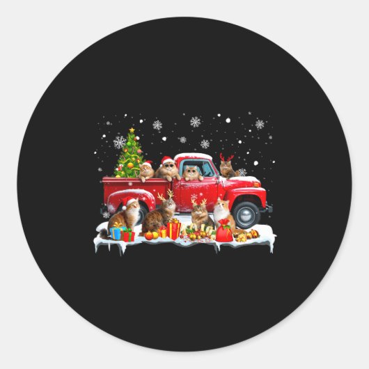 Sticker Rond Maine Coon Cat Red Truck Christmas Tree Santa Ugly (Devant)