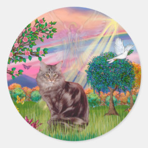 Sticker Rond Maine Coon Chat - Cloud Angel