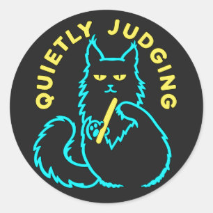 Sticker Rond Maine Coon de dessin animé néon jugé silencieuseme