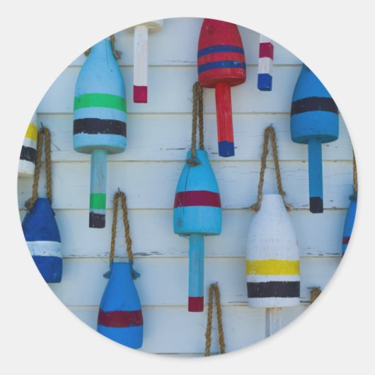 Sticker Rond Maine, Stonington, bouées décoratives de homard (Devant)