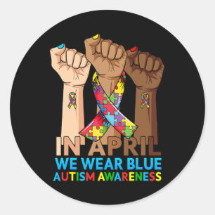 Sticker Rond Mains En Avril Nous Portons Bleu Sensibilisation s