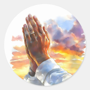 Sticker Rond Mains en prière Cadeau religieux chrétien catholiq