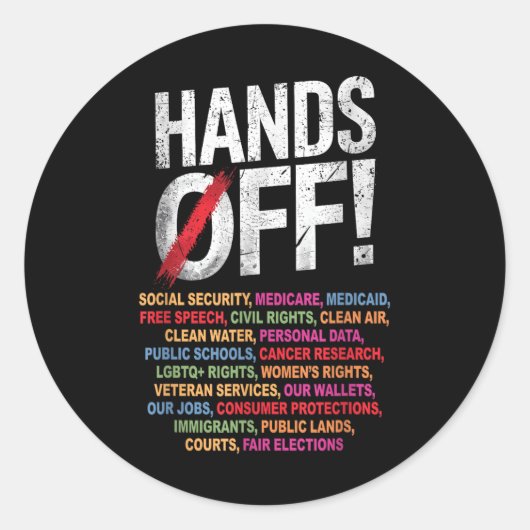 Sticker Rond Mains off My Social Security 2025 (Devant)