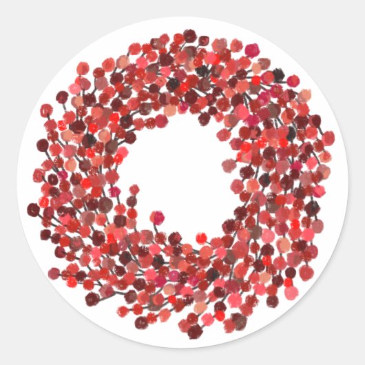Sticker Rond Mains peintes rouge Winterberry Wreath Noël (Devant)