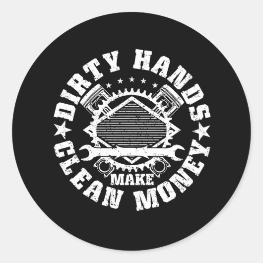 Sticker Rond Mains Simples Faire De L'Argent Propre Drôle Mécan (Devant)
