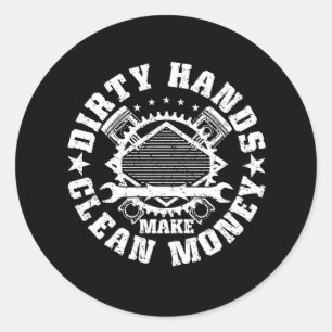 Sticker Rond Mains Simples Faire De L'Argent Propre Drôle Mécan