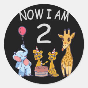 Sticker Rond Maintenant, j'ai 2 ans 2e anniversaire au Zoo