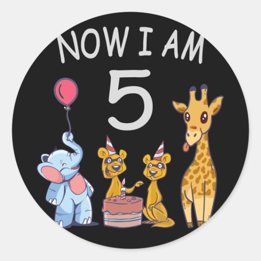 Sticker Rond Maintenant, j'ai 5 ans 5e anniversaire au Zoo (Devant)