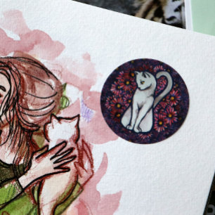 Sticker Rond Maisies blanches de chats