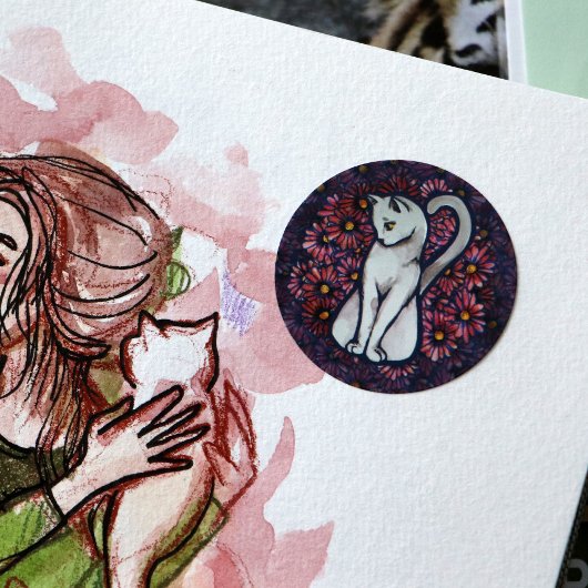 Sticker Rond Maisies blanches de chats