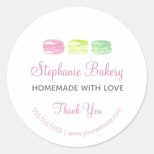 Sticker Rond Maison avec amour| Macarons Boulangerie Merci (Devant)