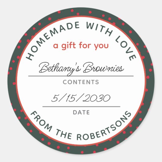 Sticker Rond Maison avec Love Festive Rouge Vert (Devant)