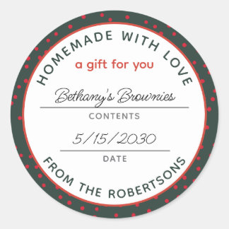 Sticker Rond Maison avec Love Festive Rouge Vert