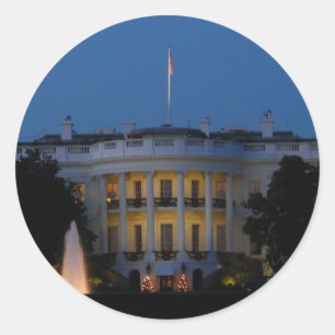 Sticker Rond Maison Blanche de Noël à la nuit à Washington DC
