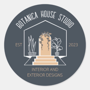 Sticker Rond Maison Botanique d'Architecte Intérieur Brun Marin