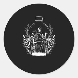 Sticker Rond Maison Champignon Bouteille Esthétique Cottagecore