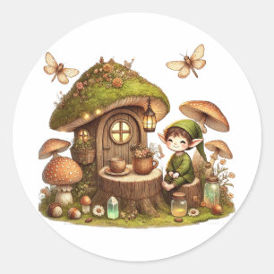 Sticker Rond «Maison Champignon Cottagecore Mignonne & Gobelin