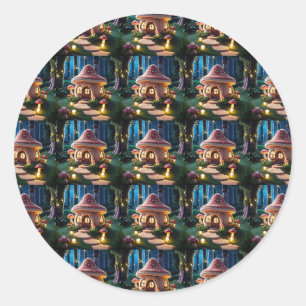 Sticker Rond Maison champignon fantastique