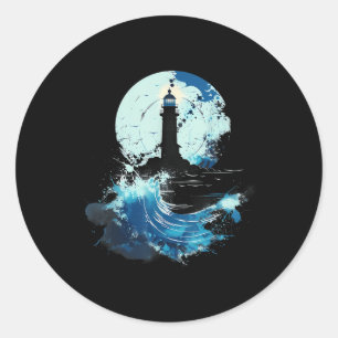 Sticker Rond Maison de bord de mer voile phare mer bateau
