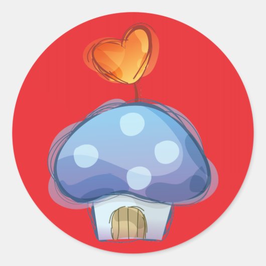 Sticker Rond Maison de champignons en rouge (Devant)