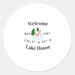Sticker Rond Maison de lac de bienvenue coordonnée est. Année m