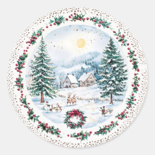 Sticker Rond Maison de montagne d'hiver