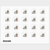 Sticker Rond Maison de Noël à l'aquarelle (Feuille)